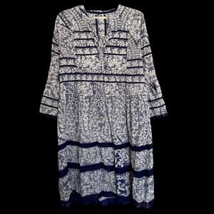 Lola Australia Blue Cotton Popover Midi Dress Size XS Cottagecore Preppy Prairie